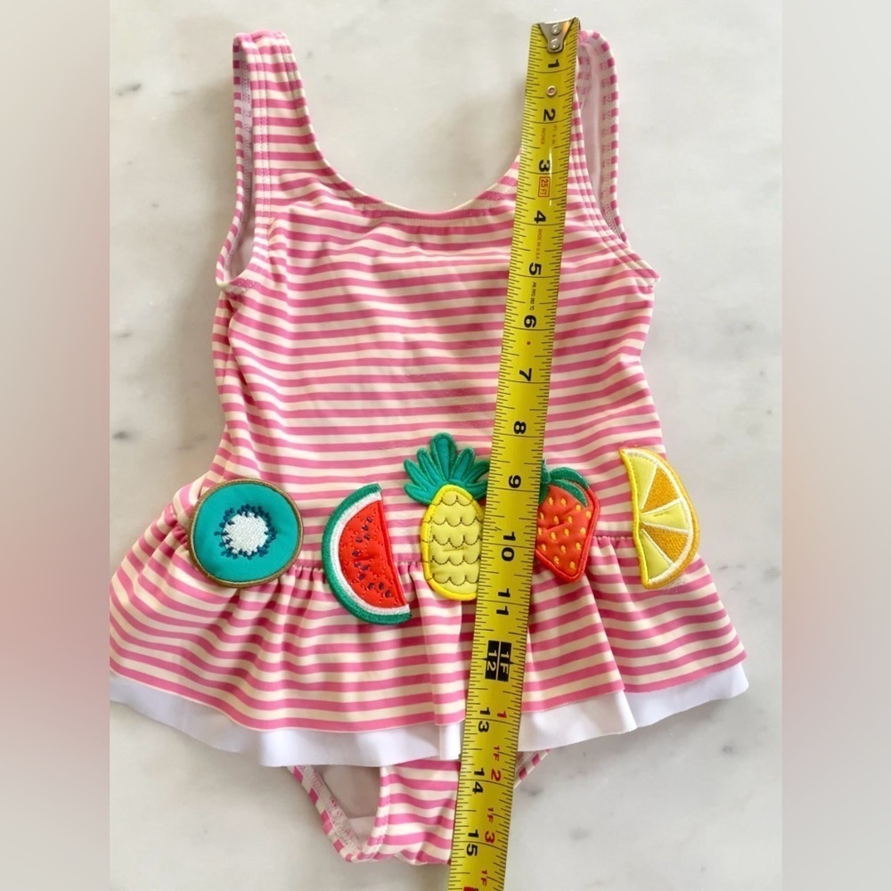 Mini Boden Pink Striped Ruffle Fruit Swimsuit - Picture 5 of 6